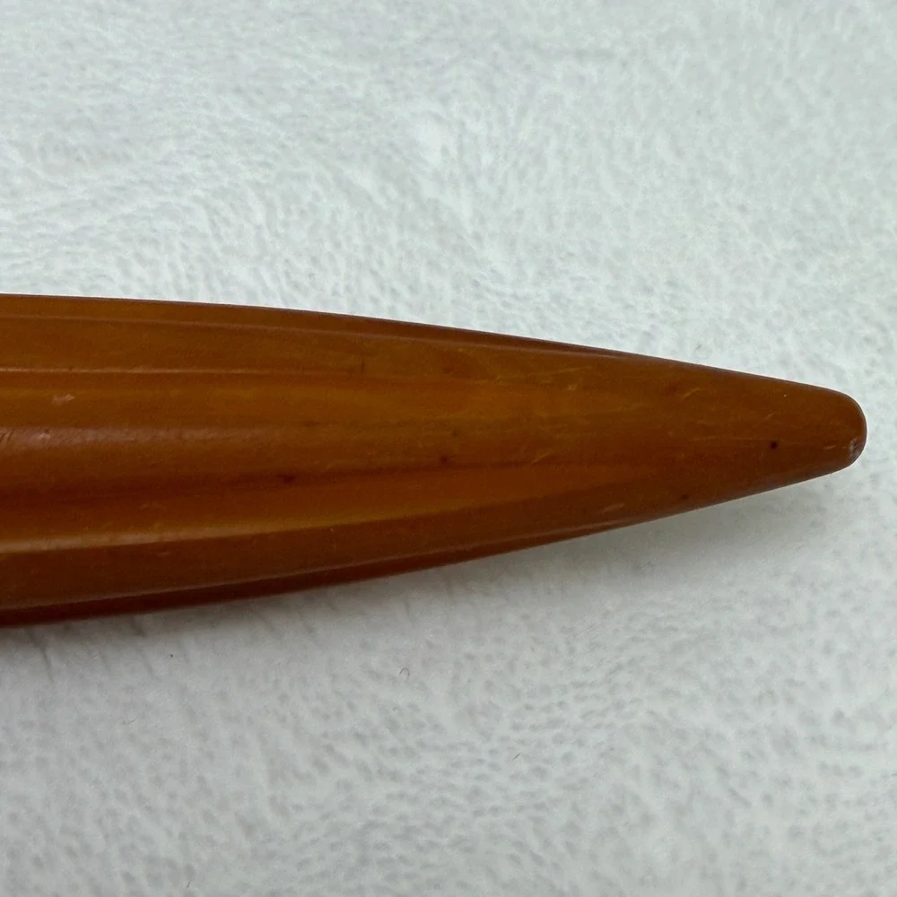 VTG Butterscotch Bakelite Ribbed Handle Stainless Steel Slotted Serving Spoon‎
